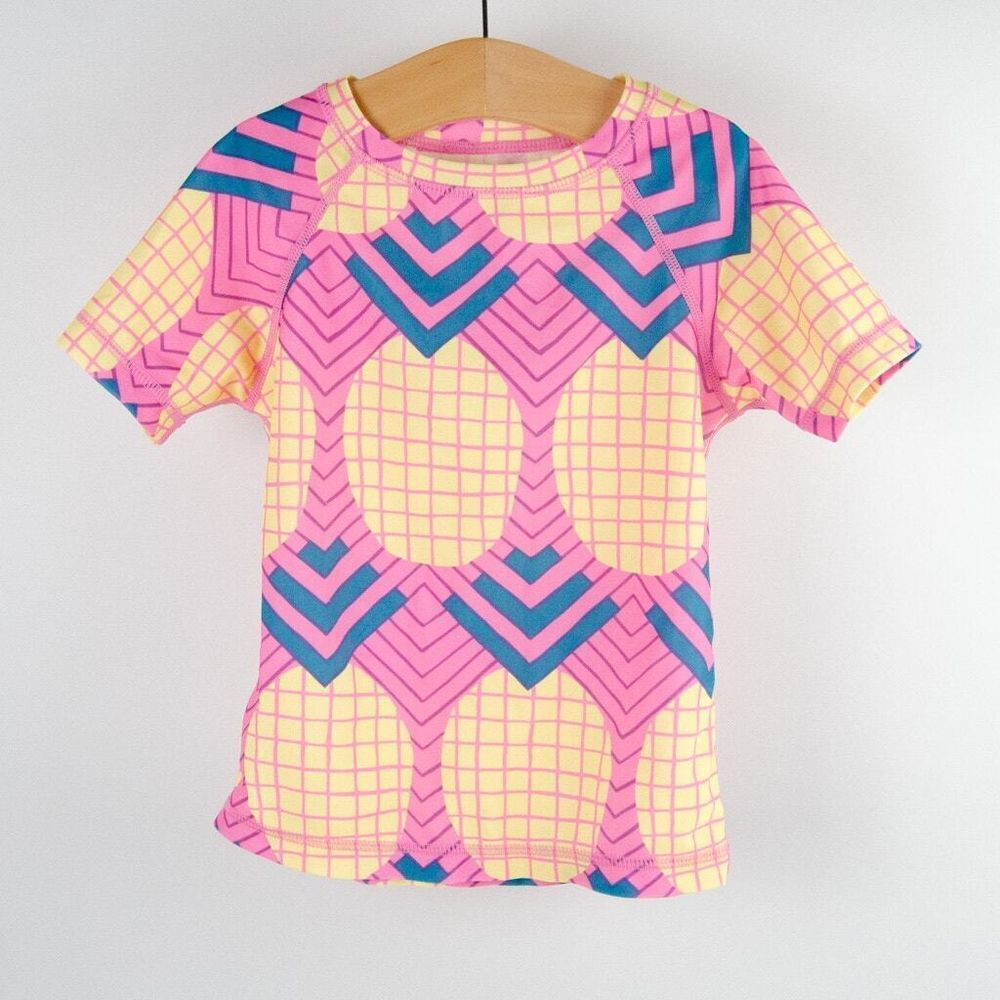 Tea Collection Pineapple Print Short Sleeve Rash Guard Pink Yellow Toddler Sz 4